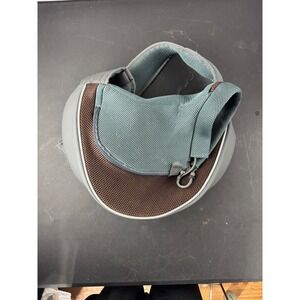 Small Pet Sling Carrier Mesh Crossbody Hands-Free Travel Bag Gray Teal